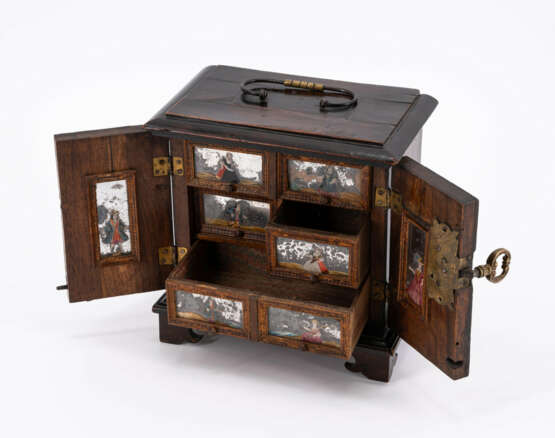 South Germany. SMALL MIXED MEDIA TRAVELLING CABINET WITH GLASS PAINTINGS - photo 5