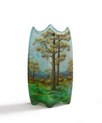 Daum Frères. SMALL GLASS VASE WITH BIRCH TREES