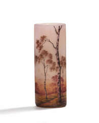 Daum Frères. SMALL GLASS VASE WITH BIRCH DECOR