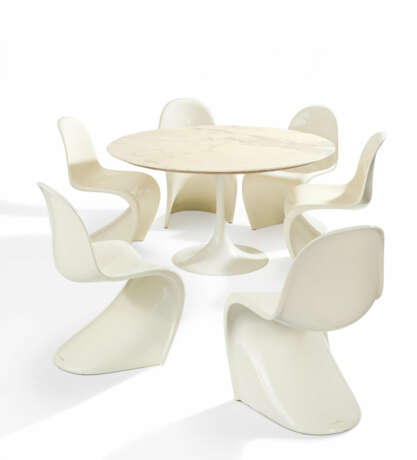 MARBLE DINING TABLE "TULIP - 173" & SIX CHAIRS "PANTON CHAIR" - photo 1