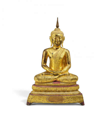 BRONZE BUDDAH ON THRONE BASE - photo 1