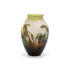 Emile Gallé. SMALL GLASS VASE WITH ORCHID DECOR