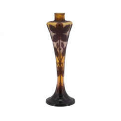 Emile Gallé. LARGE GLASS VASE WITH IRIS FLOWER DECOR