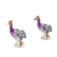 Meissen. TWO SMALL PORCELAIN GUINEA FOWLS