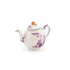 Ludwigsburg. SMALL PORCELAIN TEA POT WITH PURPLE PAINTING AND APPLE FINIAL