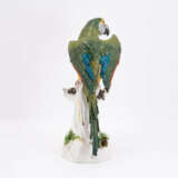 Meissen. PORCELAIN FIGURINE OF A PARROT WITH GREEN FEATHERS ON A TREE TRUNK - photo 3