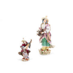 Meissen. LARGE PORCELAIN FIGURINE OF A MALABAR PLAYING THE HURDY-GURDY AND A SMALL PORCELAIN FIGURINE OF A MALABAR PLAYING THE LYRE