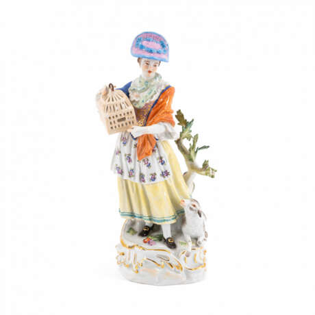 Meissen. LARGE PORCELAIN FIGURINE OF A SHEPHERDESS WITH BIRD CAGE - photo 1