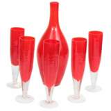 Red glass decanter with five glasses Glass Mid-20th century - photo 1