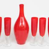 Red glass decanter with five glasses Glass Mid-20th century - photo 3