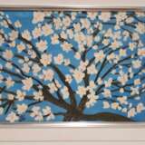 “Flowering branch of almond on a blue background” Oil paint Impressionist Landscape painting 2018 - photo 2