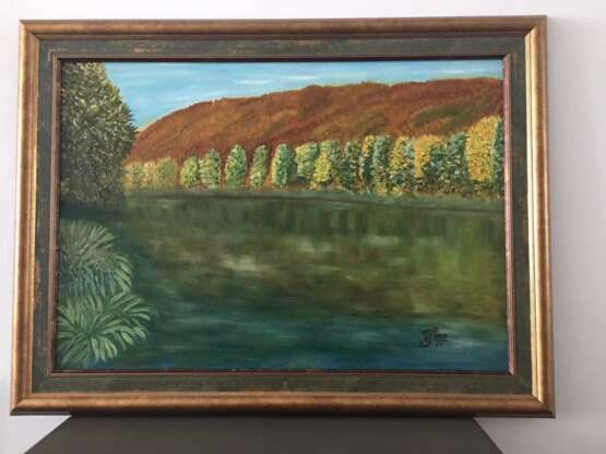 “Autumn on the river SIM at the foot of the Lime tree mountain” Canvas Oil paint Realist Landscape painting апрель 2017 - photo 3