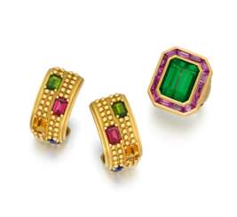 KIESELSTEIN-CORD. GEMSTONE-RING AND EAR CLIP ONS