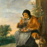 David d.J. Teniers. Alte Dame, den Rosenduft genießend, neben ihr ein Hund - Foto 1