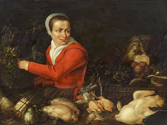 Frans Snyders, Umkreis. Küchenstillleben mit einer Frau in rotem Oberteil - Foto 1