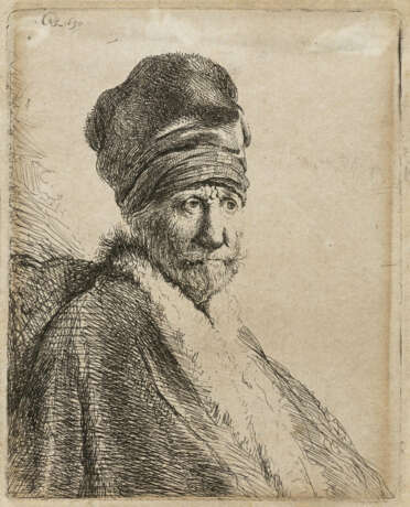 Rembrandt van Rijn. Mann mit Schnurrbart und turbanartiger Mütze - Foto 1