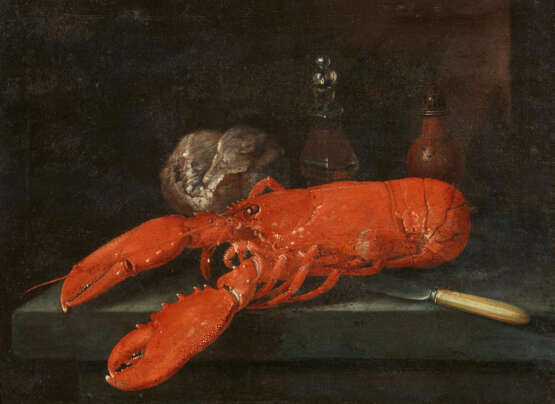 George William Sartorius. Still Life with Lobster, Bread, Knife and Small Bottle on a Stone Slab - фото 1