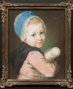 École française. Französische Schule, 18th century. Portrait of a Girl with Blue Bonnet and Doll