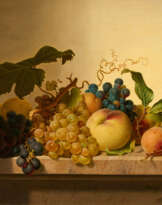 Johann Wilhelm Preyer. Still Life with Grapes, Peaches and Apricots