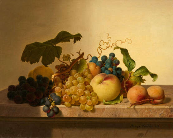 Johann Wilhelm Preyer. Still Life with Grapes, Peaches and Apricots - фото 1