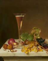 Johann Wilhelm Preyer. Fruit Still Life with High Filled Champagne Flute and Nuts