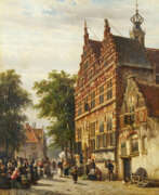 Cornelis Springer. Cornelis Springer. The Town Hall Street in Naarden with Market