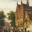 Cornelis Springer. The Town Hall Street in Naarden with Market - Prix ​​des enchères