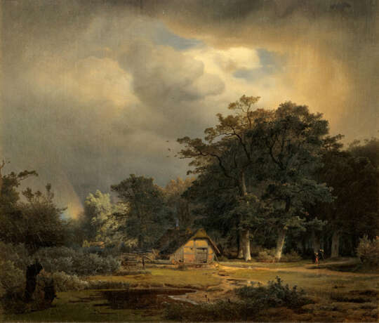 Andreas Achenbach. Bauernkate am Waldrand mit Regenbogen - Foto 1