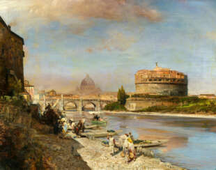 Oswald Achenbach. On the Banks of the Tiber in Rome