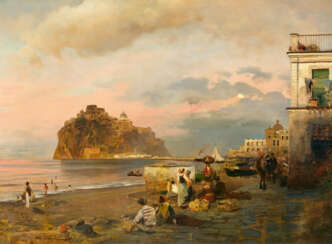 Oswald Achenbach. Evening Mood at the Haven of Ischia