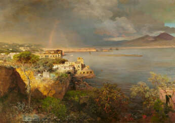 Oswald Achenbach. Bucht von Neapel mit einem Regenbogen