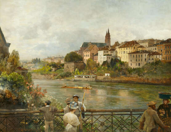 Oswald Achenbach. Blick von der "Mittleren Rheinbrücke" auf das Basler Münster - Foto 1