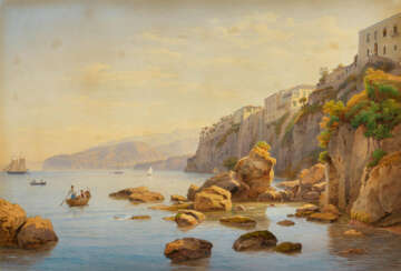 Salomon Corrodi. View of the Bay of Sorrento with Boats and Sailboats