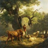 Friedrich Voltz. Shepherd with bull and sheep under a large oak tree - photo 1