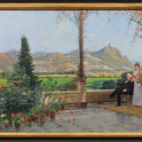 Hugo Mühlig und Adolf Lins. Portrait of a Married Couple with their Dog on a Terrace in front of the Siebengebirge Panorama - photo 2