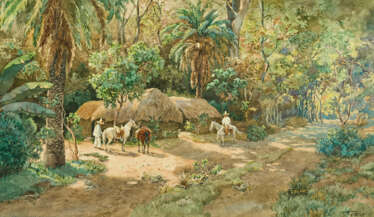 Paul Fischer. Riders in Front of Huts in the Mexican Forest