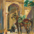 Wojciech Kossak. An Arab Man with Horse Waits in front of a Portal - Auction prices