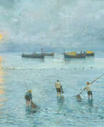 Аттилио Прателла. Attilio Pratella. Lagoon Fishermen at Sunrise