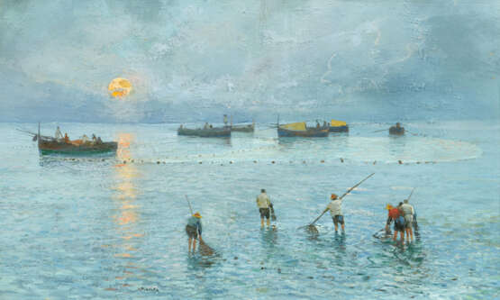 Attilio Pratella. Lagoon Fishermen at Sunrise - photo 1