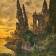 Ferdinand Knab. Evening Palace Architecture by the Lake with Musicians - Prix ​​des enchères