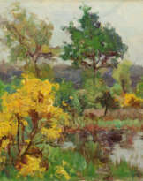 Emile Claus. Autumn Waterside Landscape