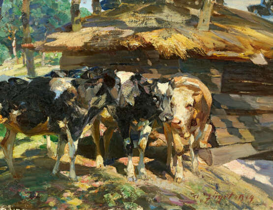 Heinrich von Zügel. Calves in Front of a Shed - photo 1