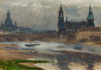 Otto Altenkirch. Dresden with Augustus Bridge. Small, grey atmosphere