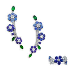 VAN CLEEF ARPELS MULTI-GEM 'FOLIE DES PRES' EARRINGS AND RING