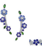 Smaragde. VAN CLEEF ARPELS MULTI-GEM 'FOLIE DES PRES' EARRINGS AND RING