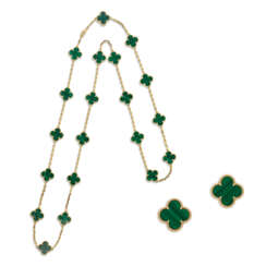 VAN CLEEF & ARPELS MALACHITE 'ALHAMBRA' NECKLACE AND EARRINGS