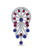 Saphir. NO RESERVE – STAR RUBY, STAR SAPPHIRE AND DIAMOND BROOCH/PENDANT