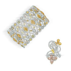 COLOURED DIAMOND AND DIAMOND RING AND BANGLE