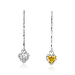 COLOURED DIAMOND AND DIAMOND EARRINGS