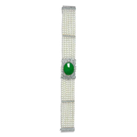 JADEITE, DIAMOND AND SEED PEARL BRACELET AND RING - photo 2